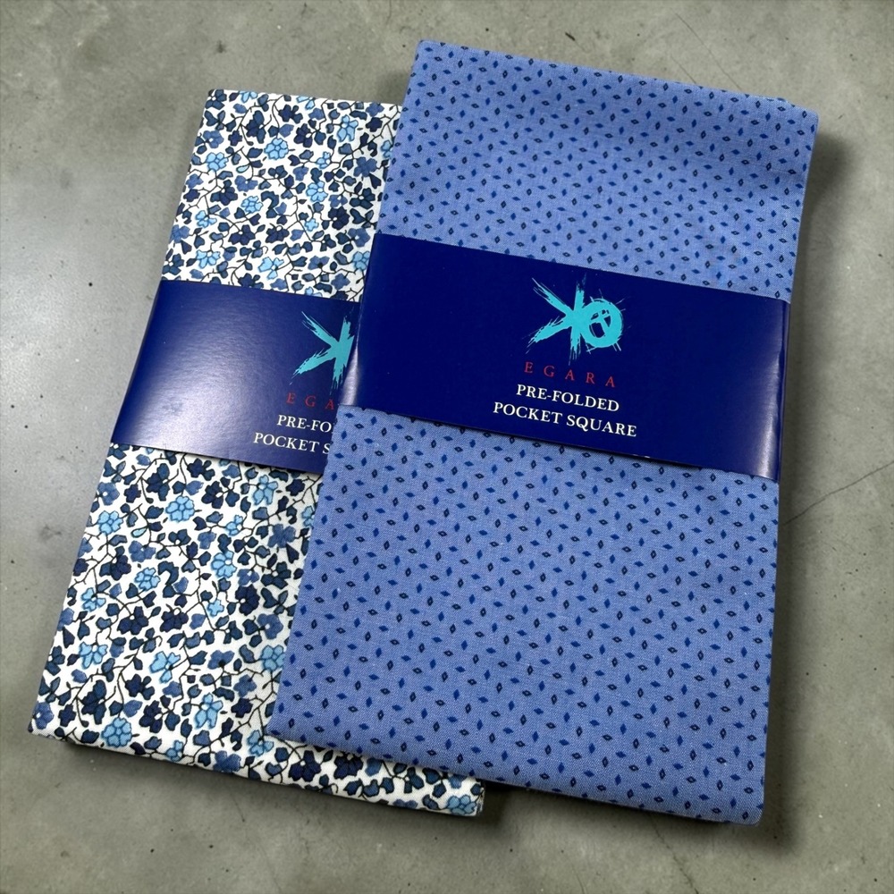 NEW Egara Mens Pre-Folded Pocket Square Set 2 Blue Floral Geometric
